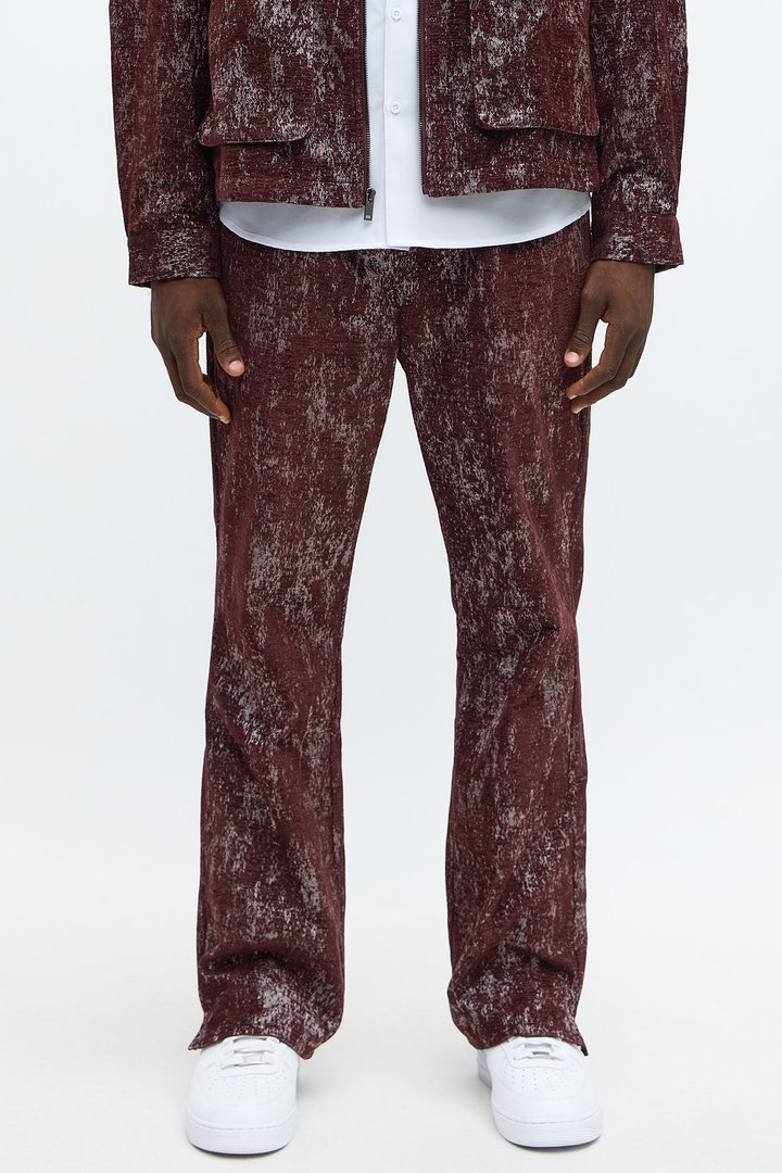 Slim Flare Slit Velvet Heathered Pant - Burgundy
