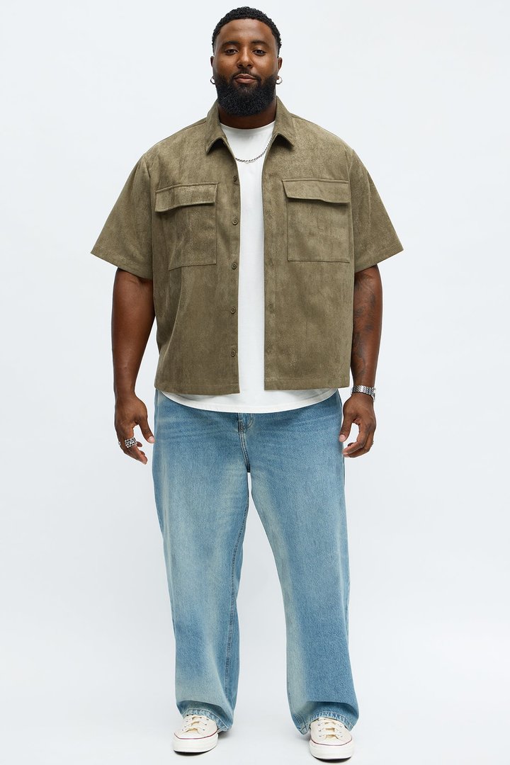 Relaxed Brushed Double Pocket Button Up Shirt - Olive
