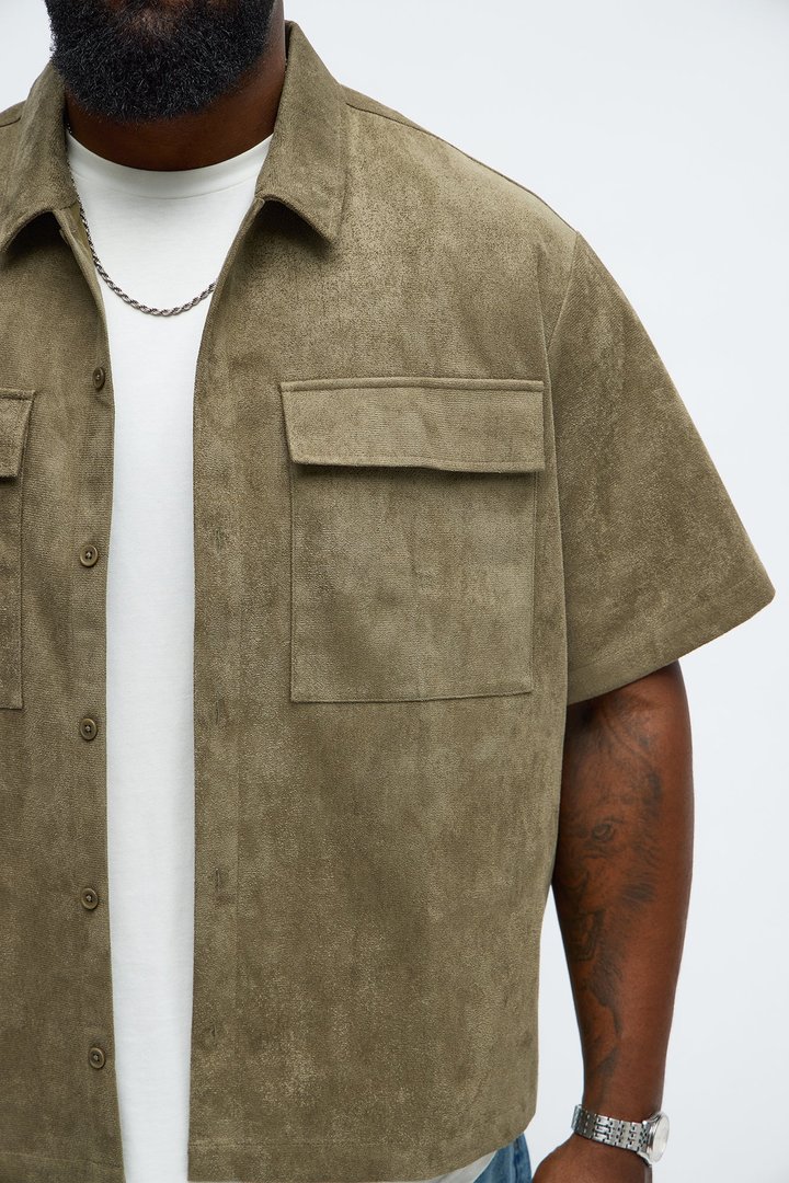 Relaxed Brushed Double Pocket Button Up Shirt - Olive