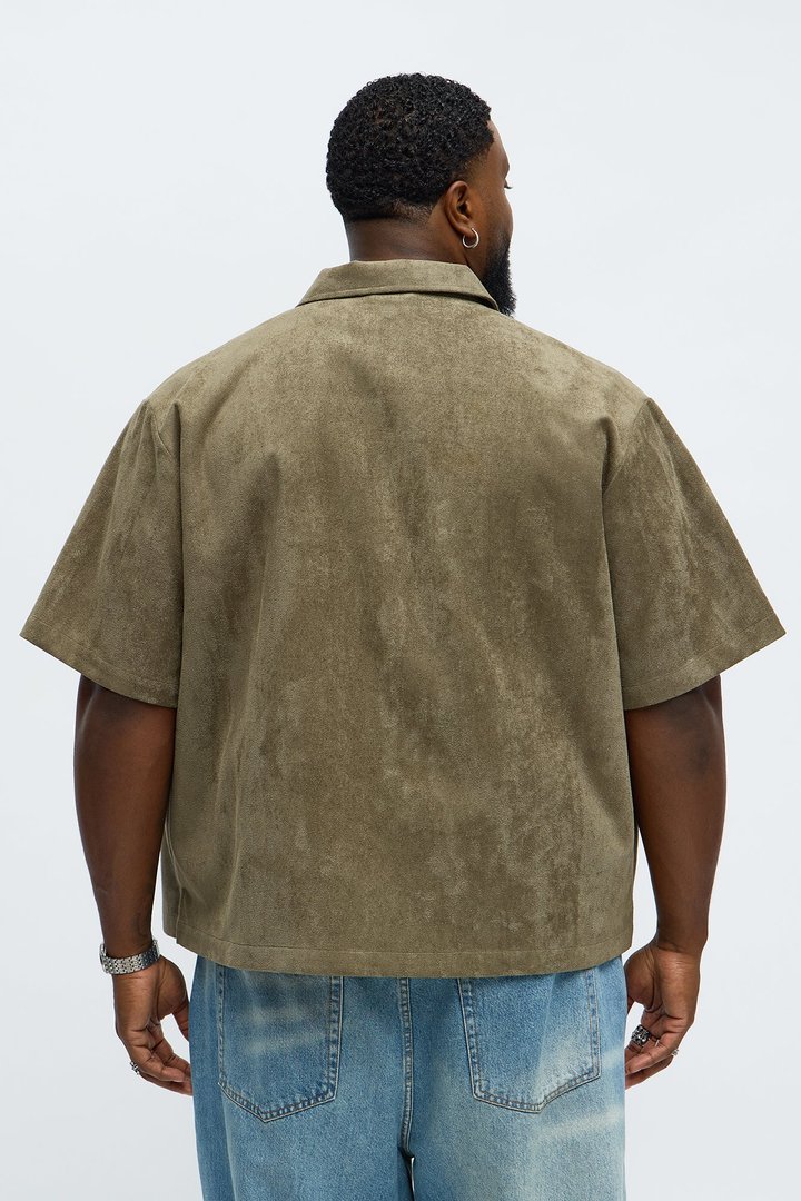 Relaxed Brushed Double Pocket Button Up Shirt - Olive