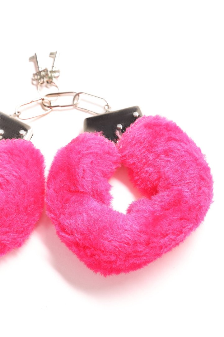 Fire Your Desire Faux Fur Handcuffs - Hot Pink