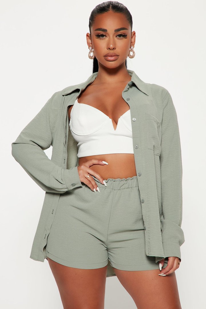 Casual Brunch Short Set - Sage