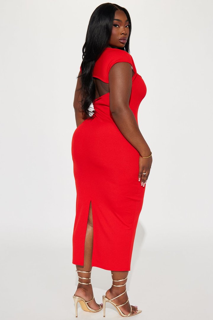 Hailey Ribbed Midi Dress - Tomato Red