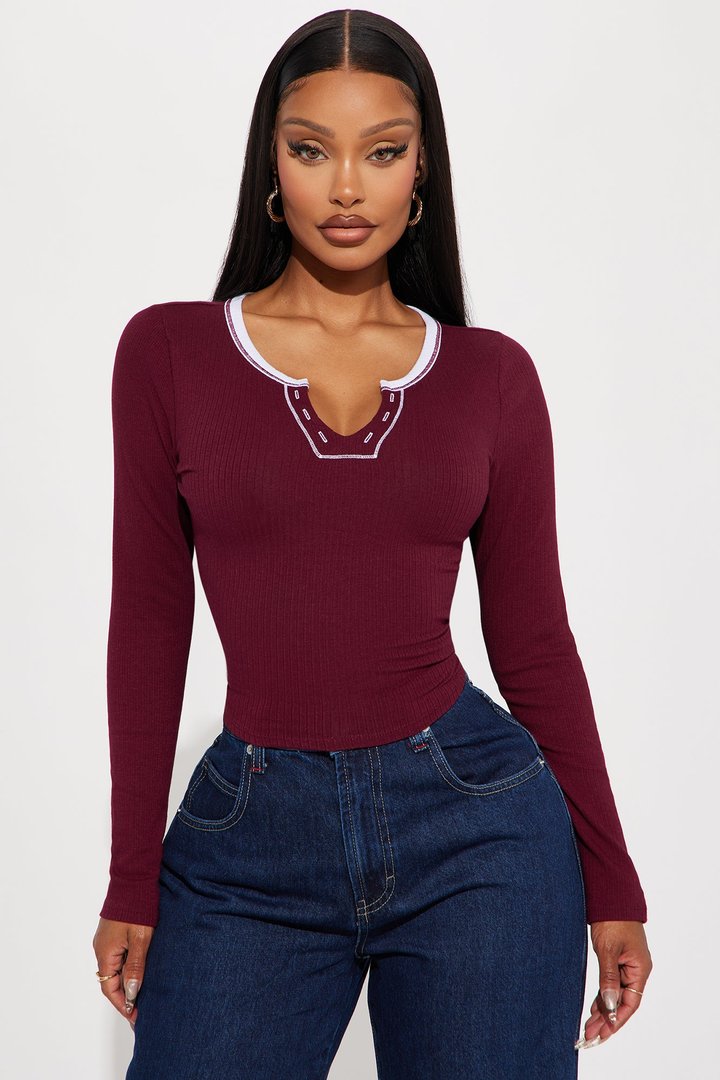 Mallory Long Sleeve Top - Burgundy