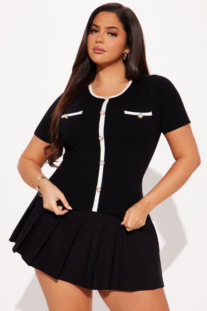 Sofia Short Sleeve Sweater Top - Black/White