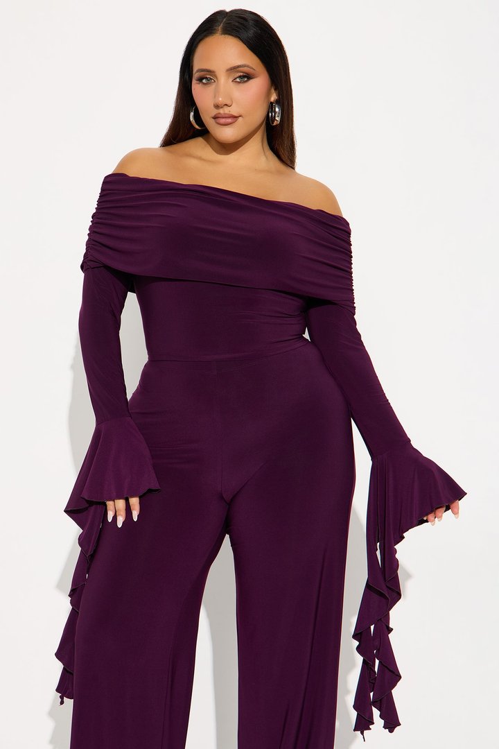 On Again Off Shoulder Top And Pant Set - Eggplant