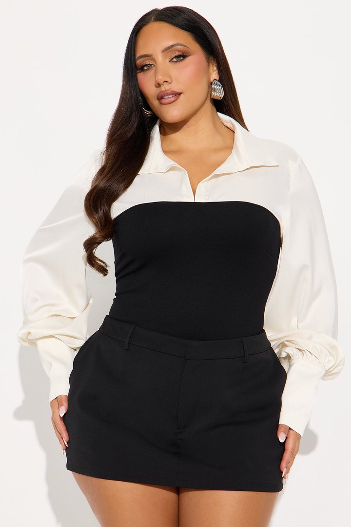 Royal Fantasy Contrast Chiffon Blouse - Cream/combo