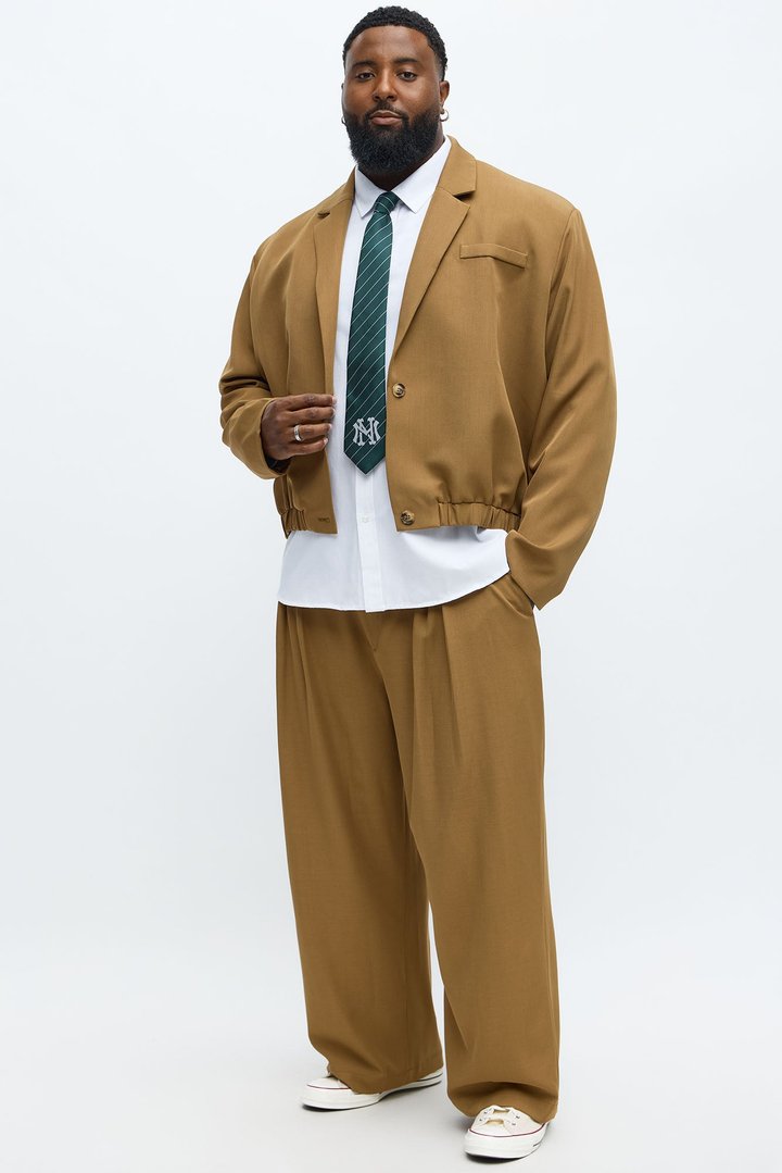 Cropped Strikeout Blazer Bomber Jacket - Brown