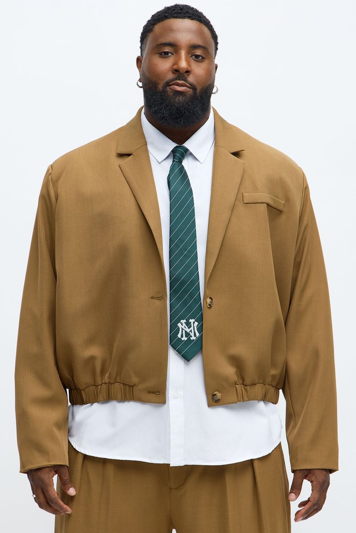 Cropped Strikeout Blazer Bomber Jacket - Brown