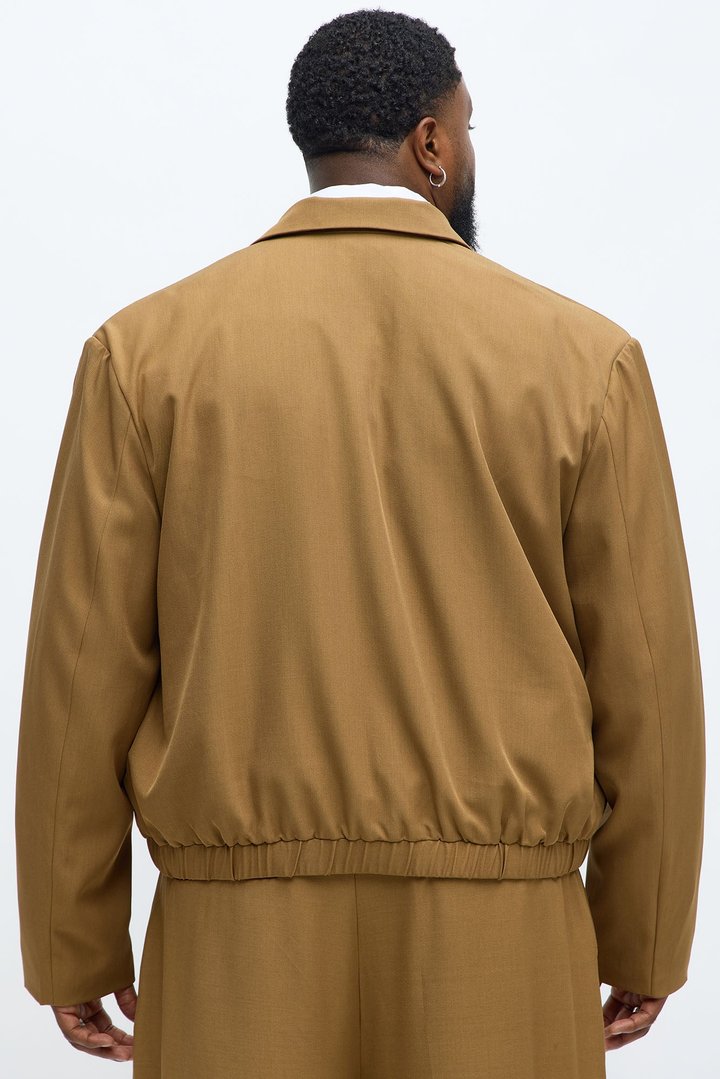 Cropped Strikeout Blazer Bomber Jacket - Brown