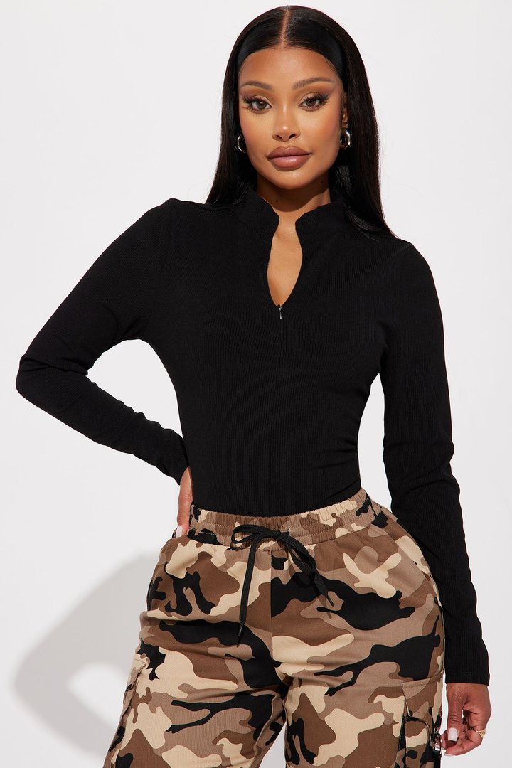 Melanie Ribbed Bodysuit - Black