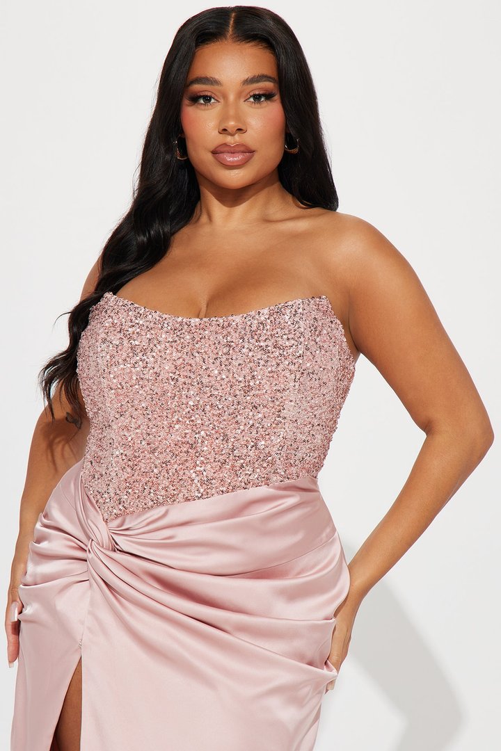 Clara Sequin Satin Gown - Pink