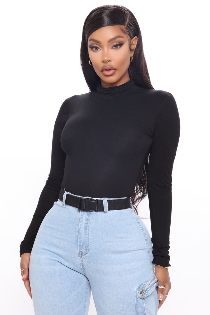 Pamela Turtle Neck Long Sleeve Bodysuit - Black