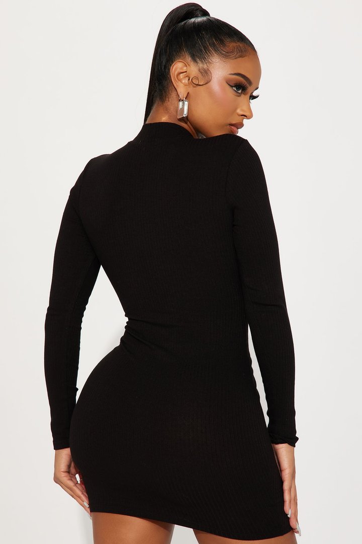 Essential Ribbed Mini Dress - Black