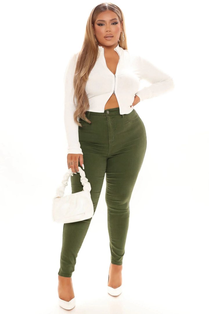 Classic High Waist Skinny Jeans - Olive