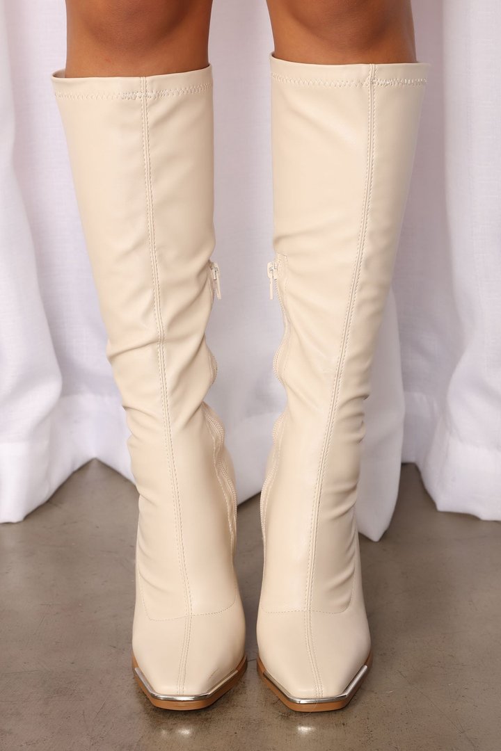 Miss CEO Knee High Boots - Cream