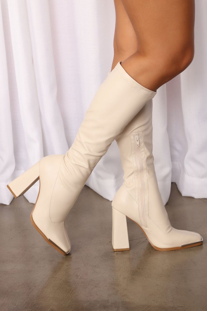 Miss CEO Knee High Boots - Cream