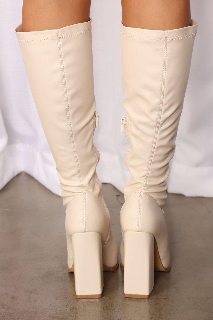Miss CEO Knee High Boots - Cream