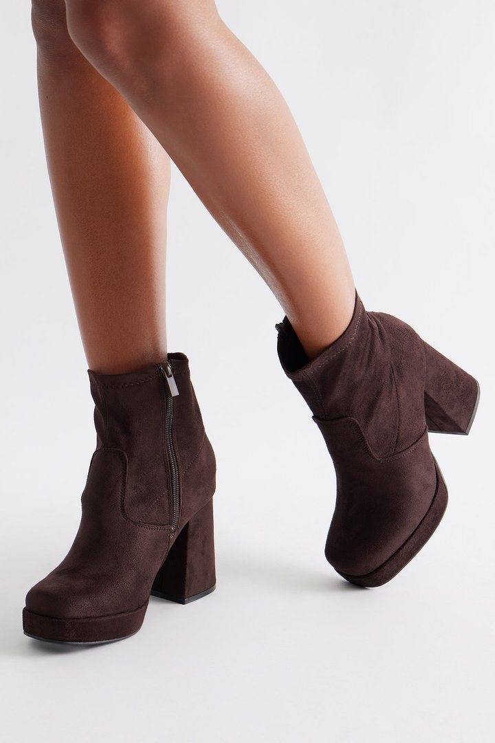 Navy Platform Booties - Brown