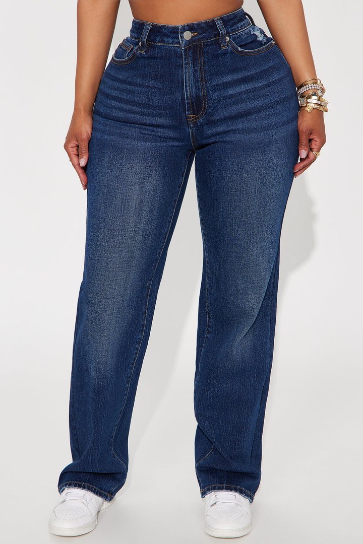 Keep A Secret High Rise Stretch Straight Leg Jeans - Dark Wash