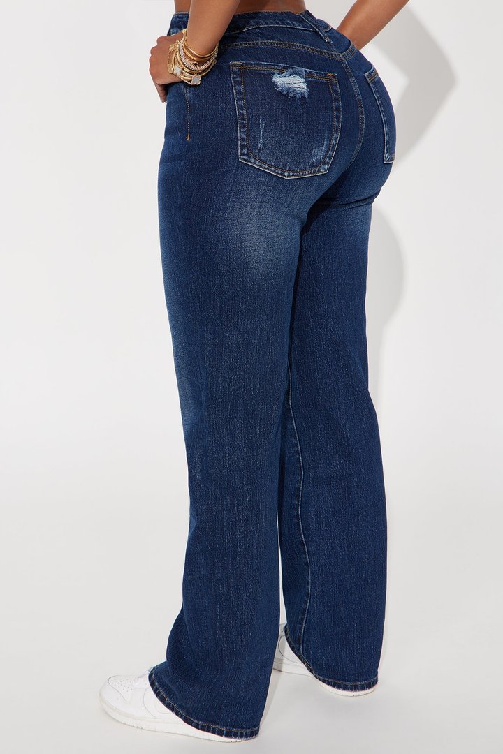 Keep A Secret High Rise Stretch Straight Leg Jeans - Dark Wash