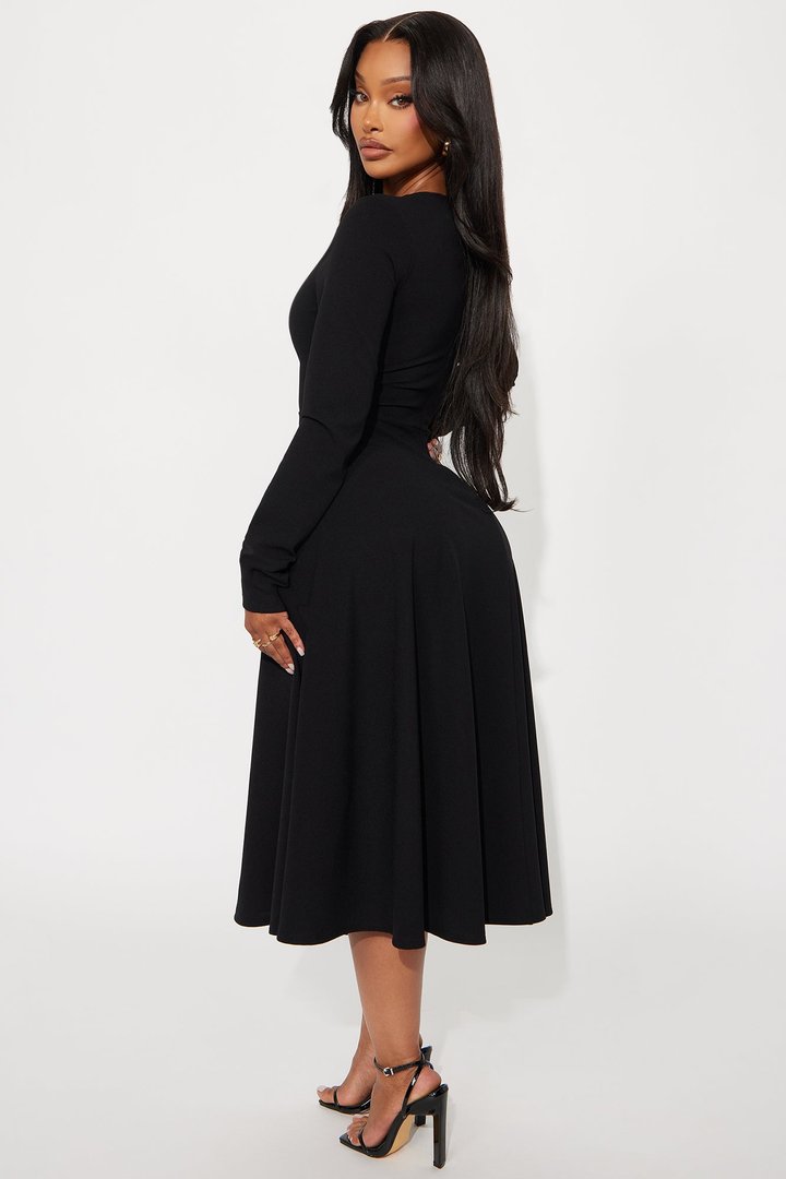 Alena Long Sleeve Midi Dress - Black