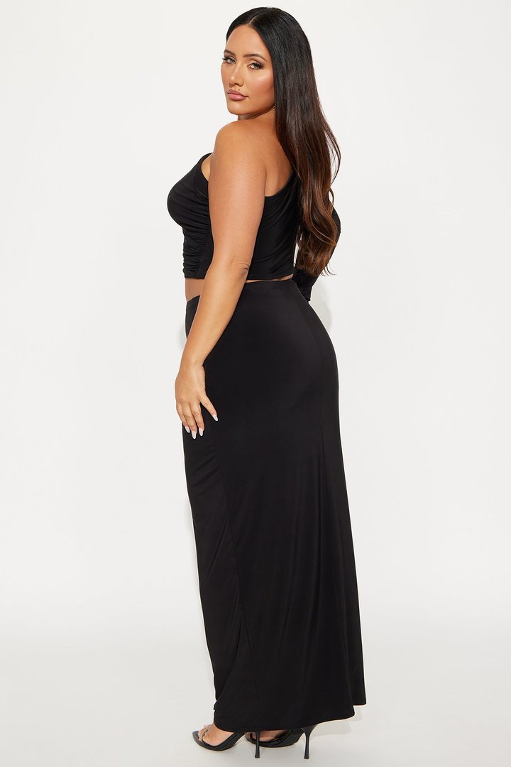 Molly One Shoulder Long Sleeve Skirt Set - Black