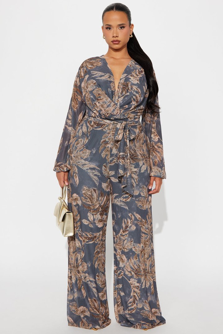 Falling For Me Wide Leg Jumpsuit - Charcoal/combo