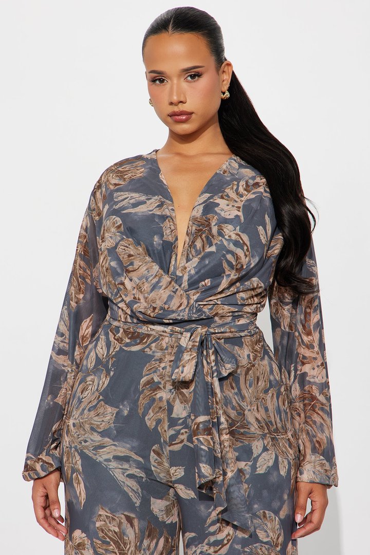 Falling For Me Wide Leg Jumpsuit - Charcoal/combo
