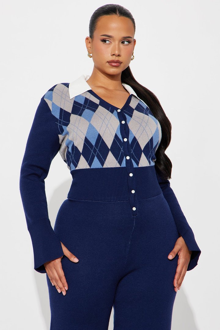 Preppy Vibes Sweater Jumpsuit - Navy/combo