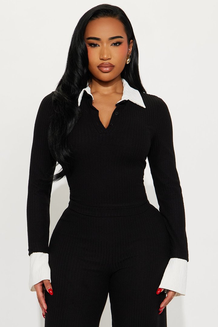 Emilia Ribbed Pant Set - Black