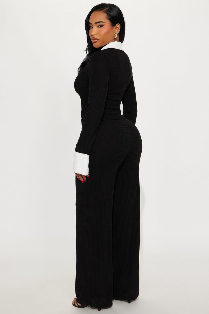 Emilia Ribbed Pant Set - Black