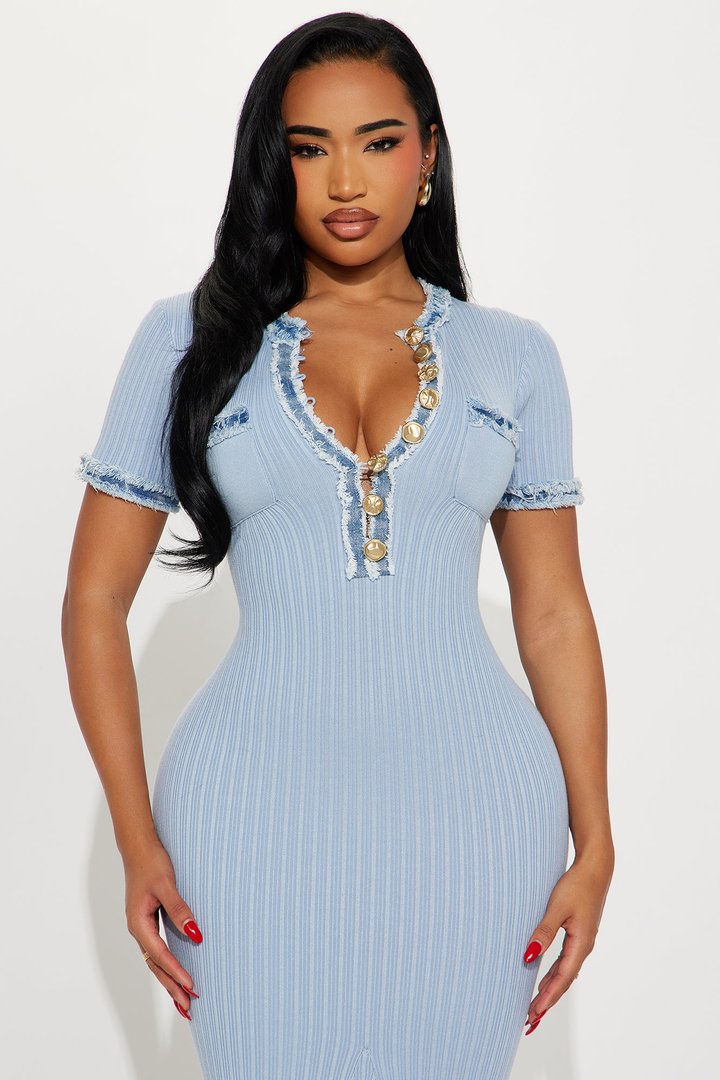Harmony Short Sleeve Sweater Maxi Dress - Light Blue