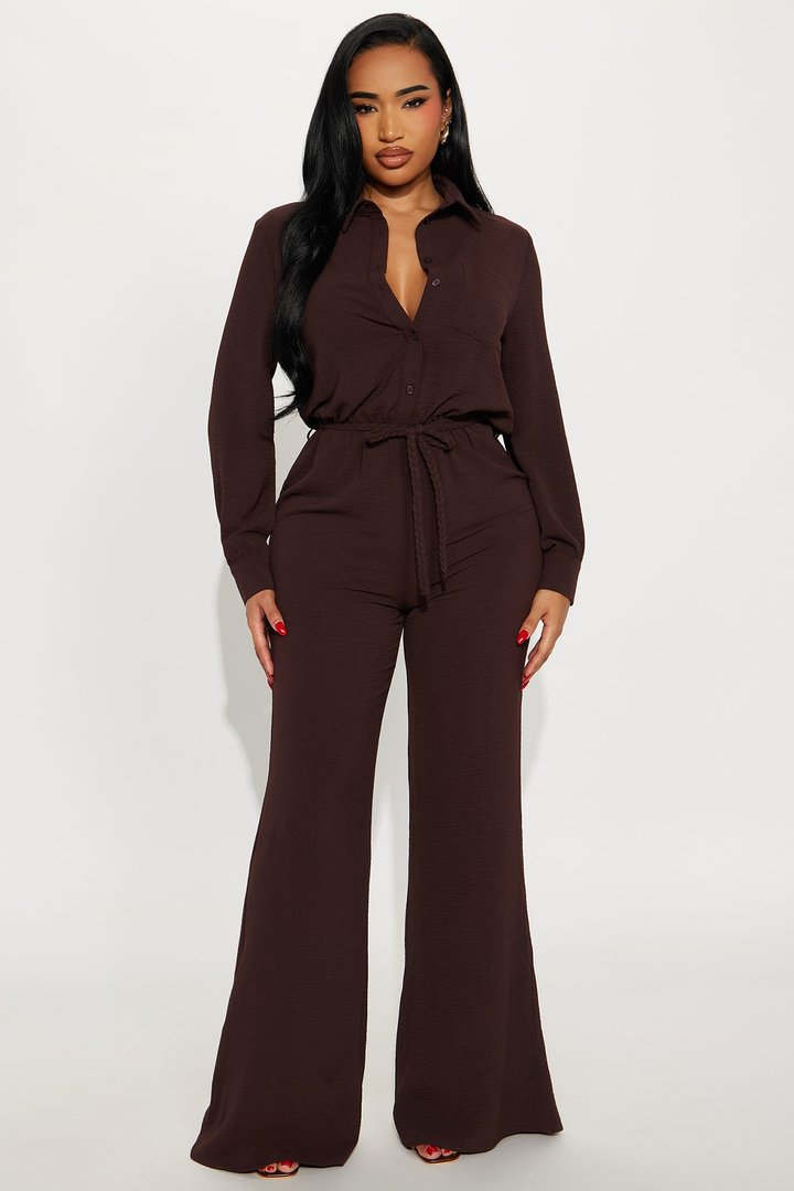 Myra Belted Jumpsuit - Chocolate