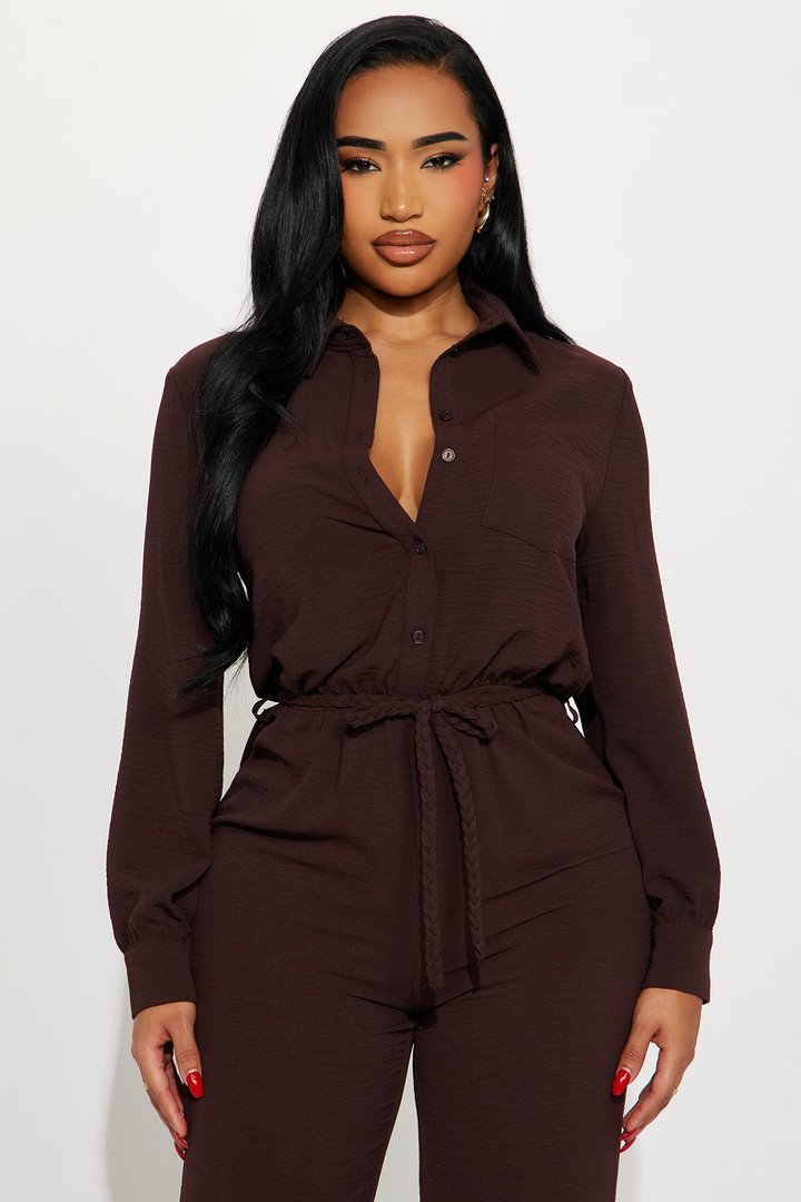Myra Belted Jumpsuit - Chocolate