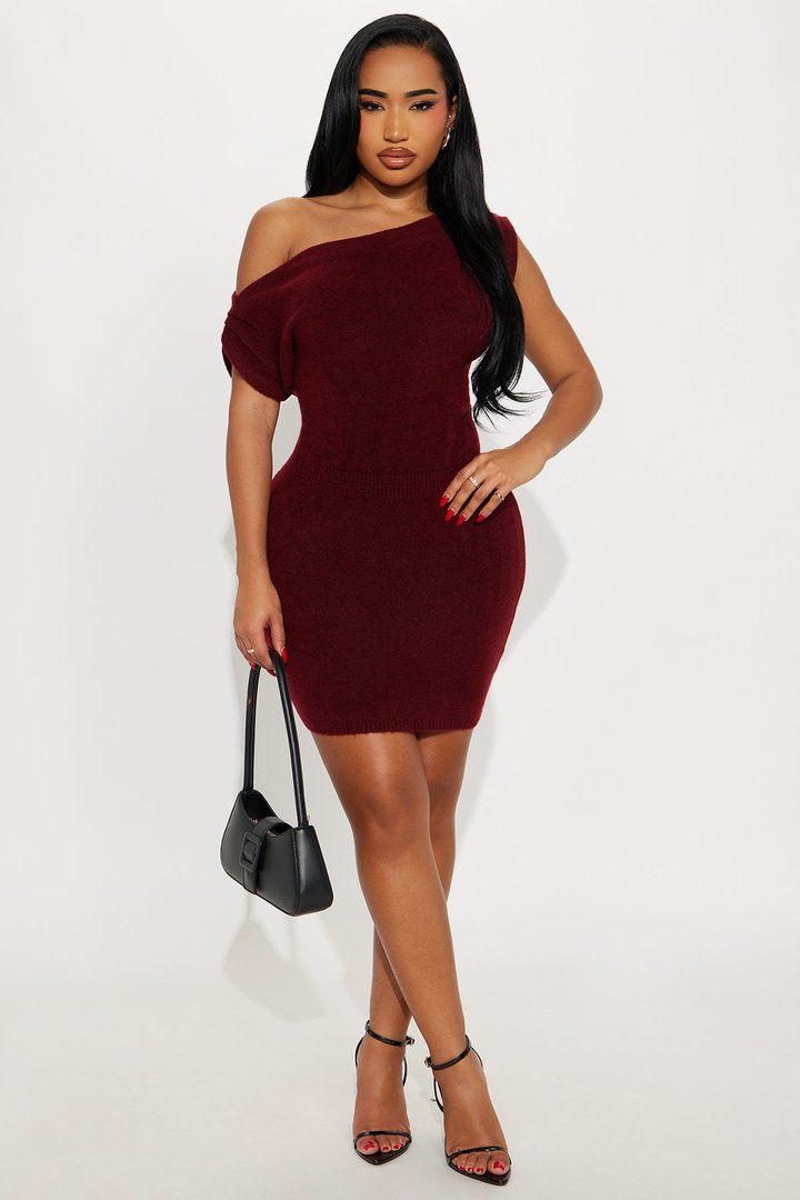 Soft Spoken Sweater Mini Dress - Burgundy