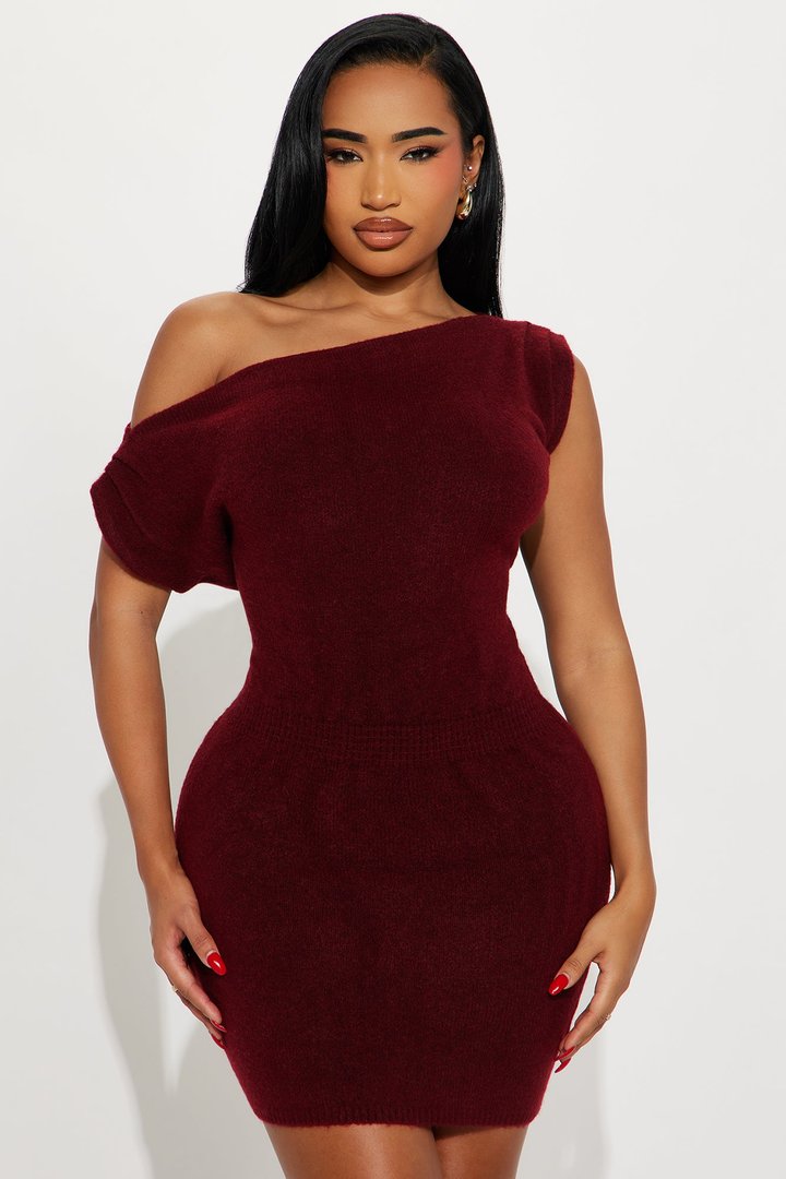 Soft Spoken Sweater Mini Dress - Burgundy
