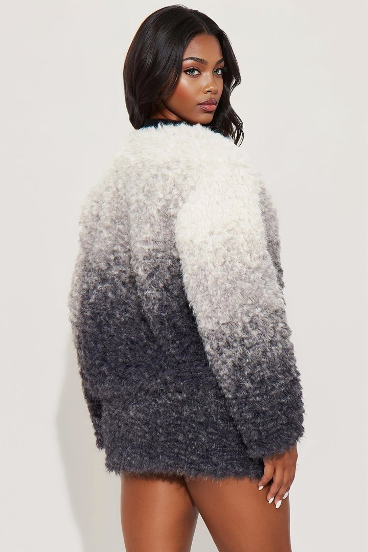 On One Condition Faux Fur Jacket Skirt Set - Grey