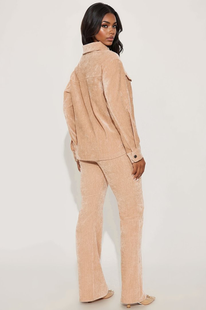 Corrina Velvet Shacket Pant Set - Taupe