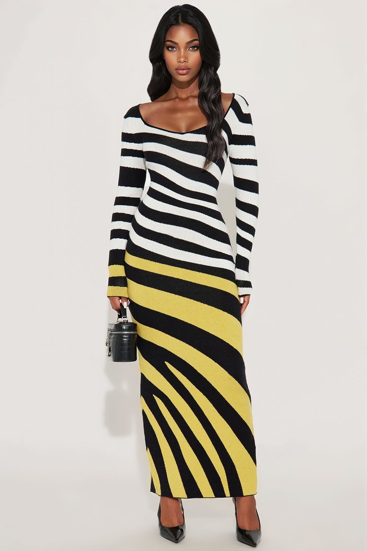 Montoya Striped Sweater Maxi Dress - Black/combo