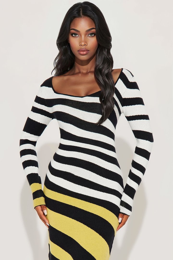 Montoya Striped Sweater Maxi Dress - Black/combo