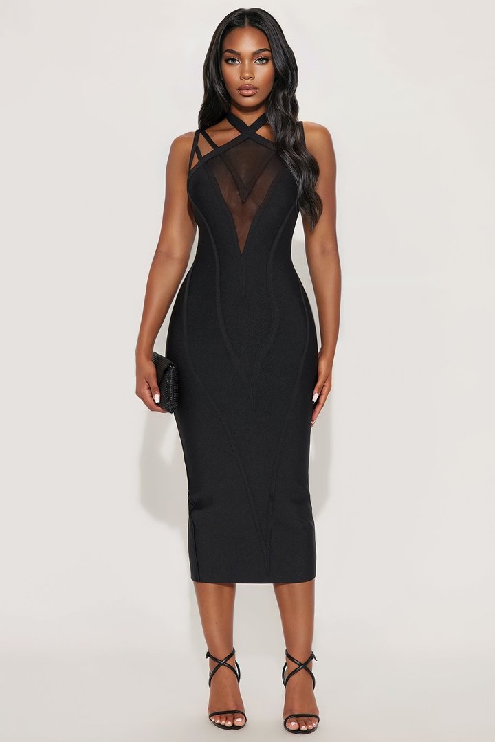 Feel The Vibes Bandage Mini Dress - Black