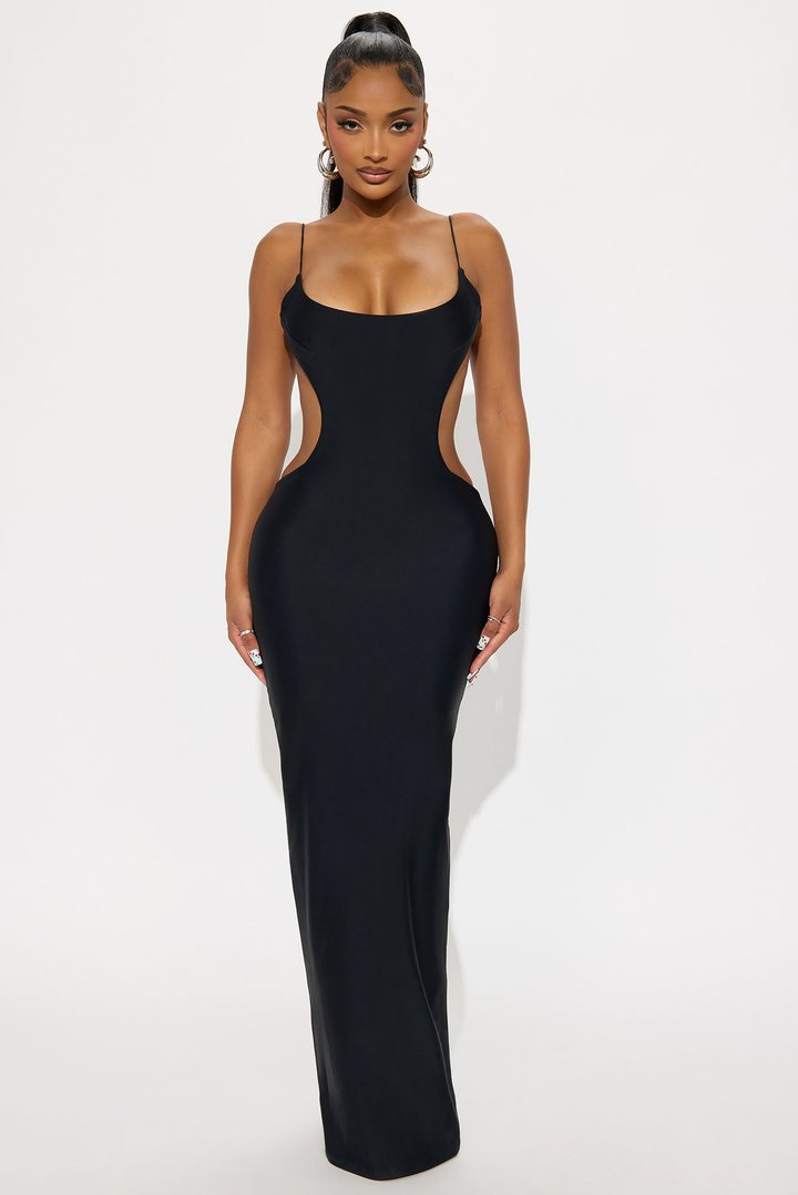 Evelina Form Double Lined Maxi Dress - Black
