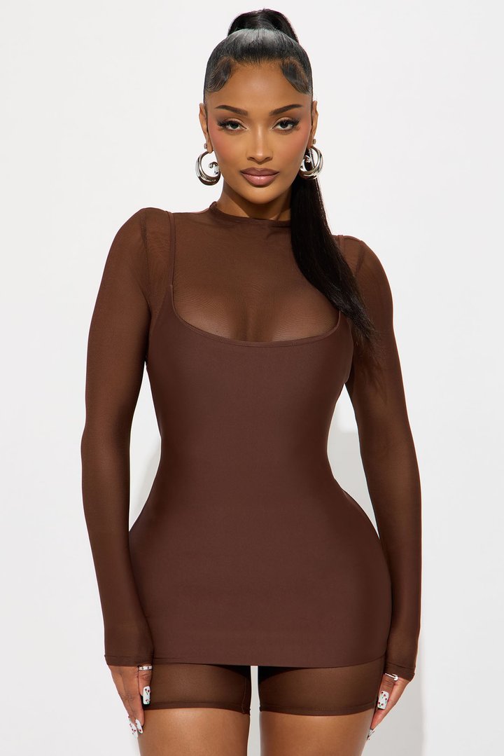 Anya Form 2 Piece Double Lined Mini Dress - Chocolate