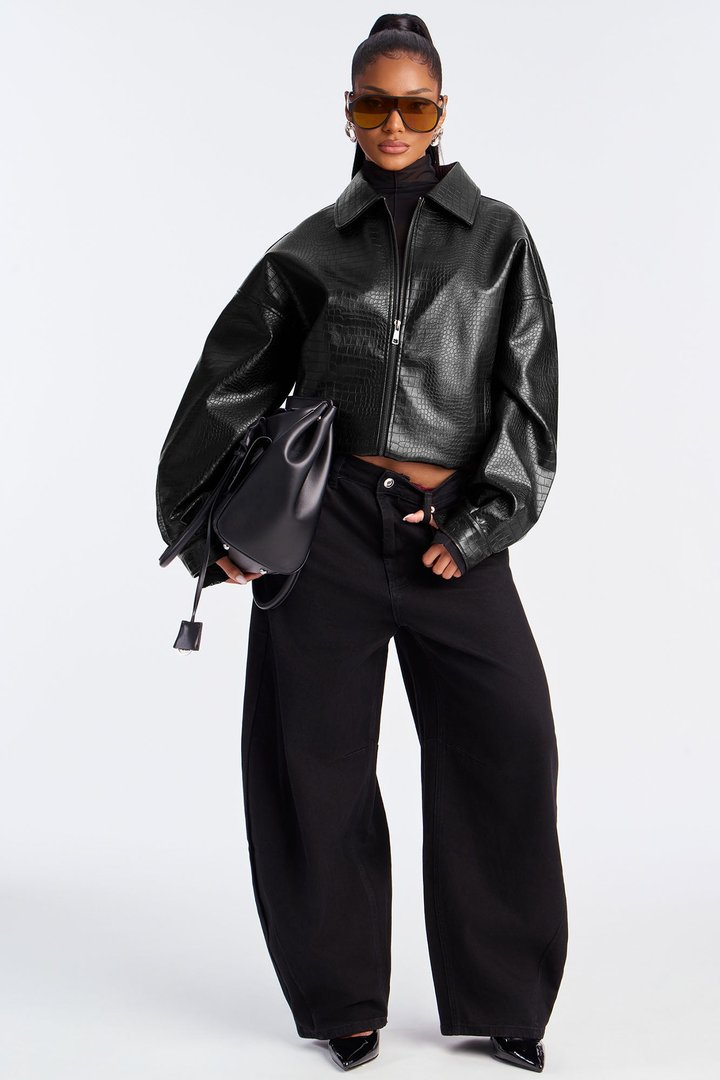 Lola Croc Faux Leather Bomber Jacket - Hunter