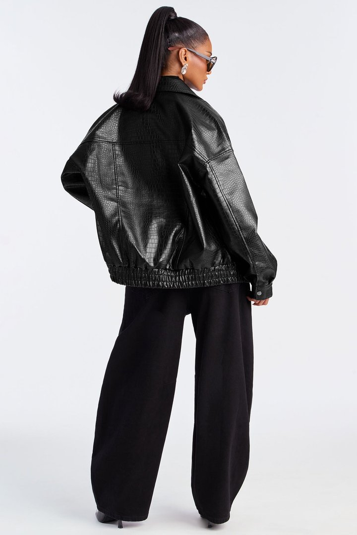 Lola Croc Faux Leather Bomber Jacket - Hunter