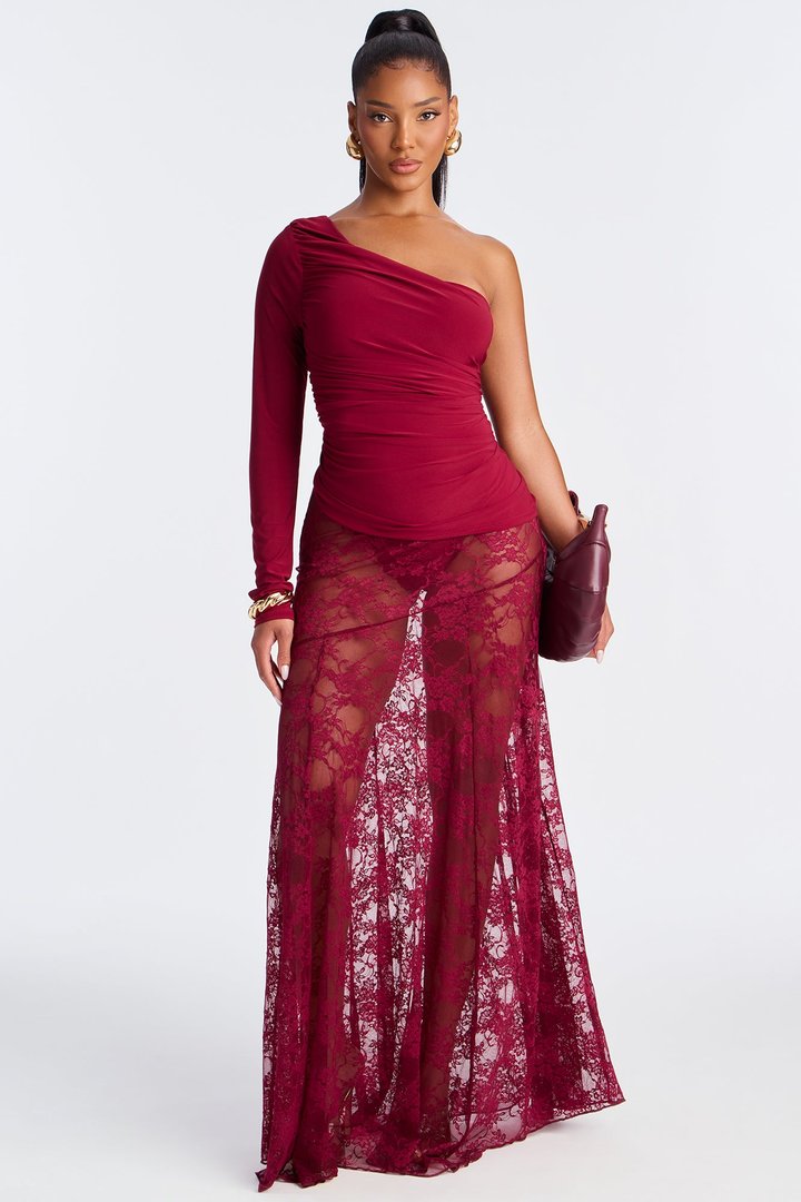 Out Of Touch Lace Maxi Skirt - Burgundy