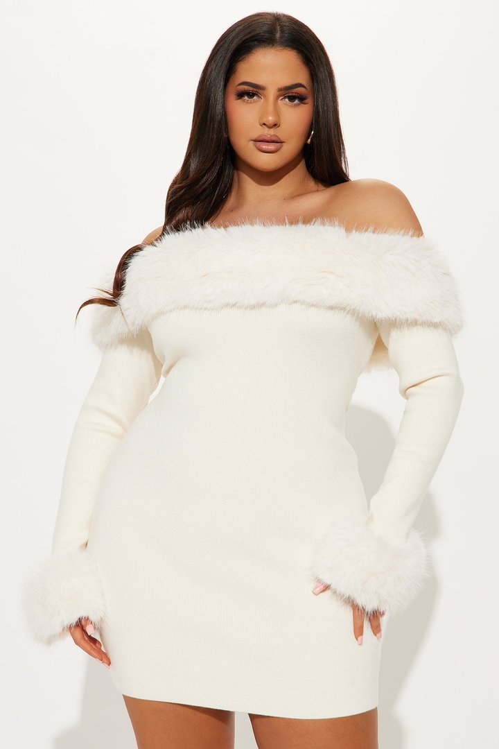So Purrfect Sweater Mini Dress - Ivory