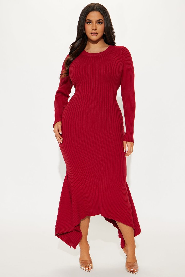 Kaylie Sweater Maxi Dress - Wine