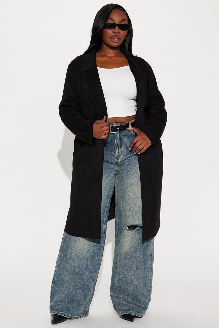Taylor Faux Suede Trench - Black